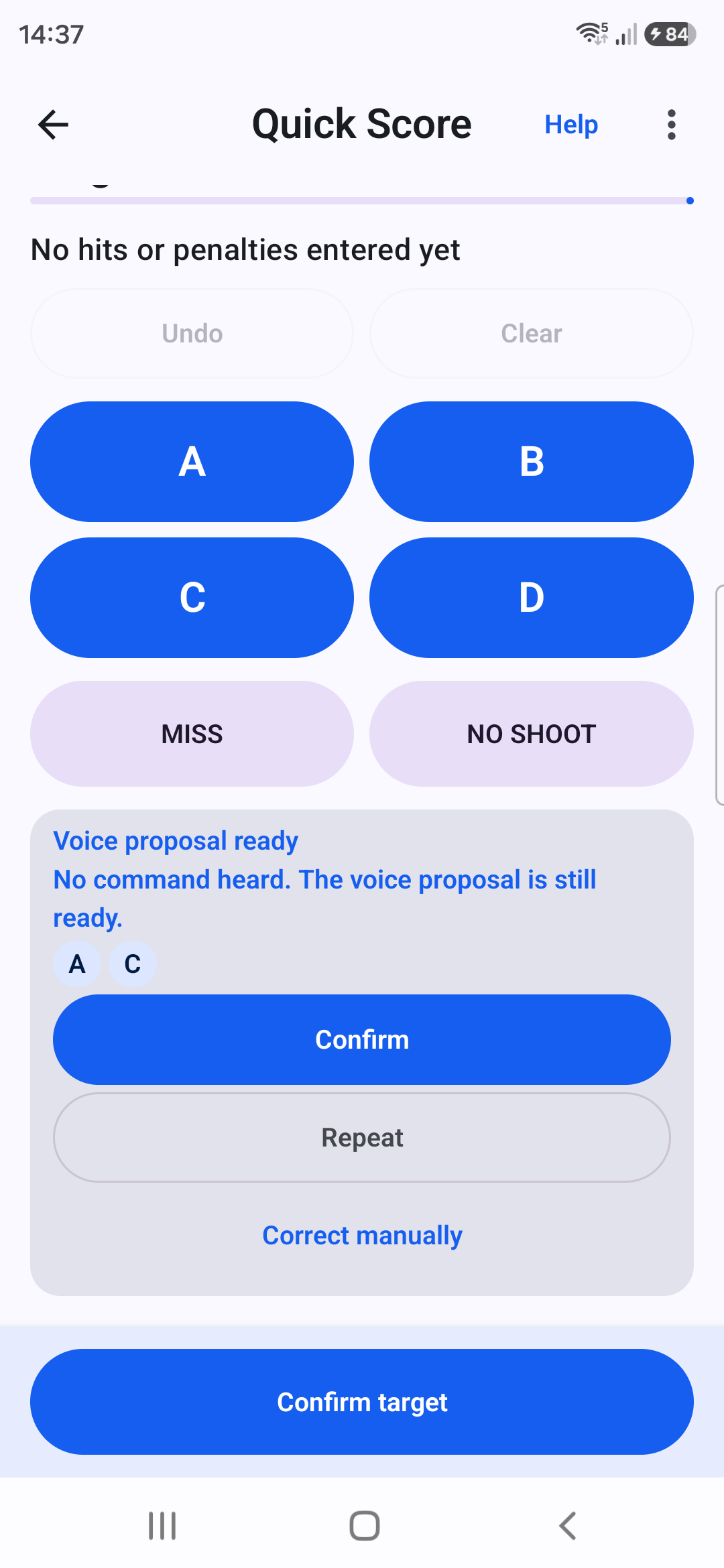 Targune interpreted A and C voice proposal with Confirm, Repeat, and Correct manually actions