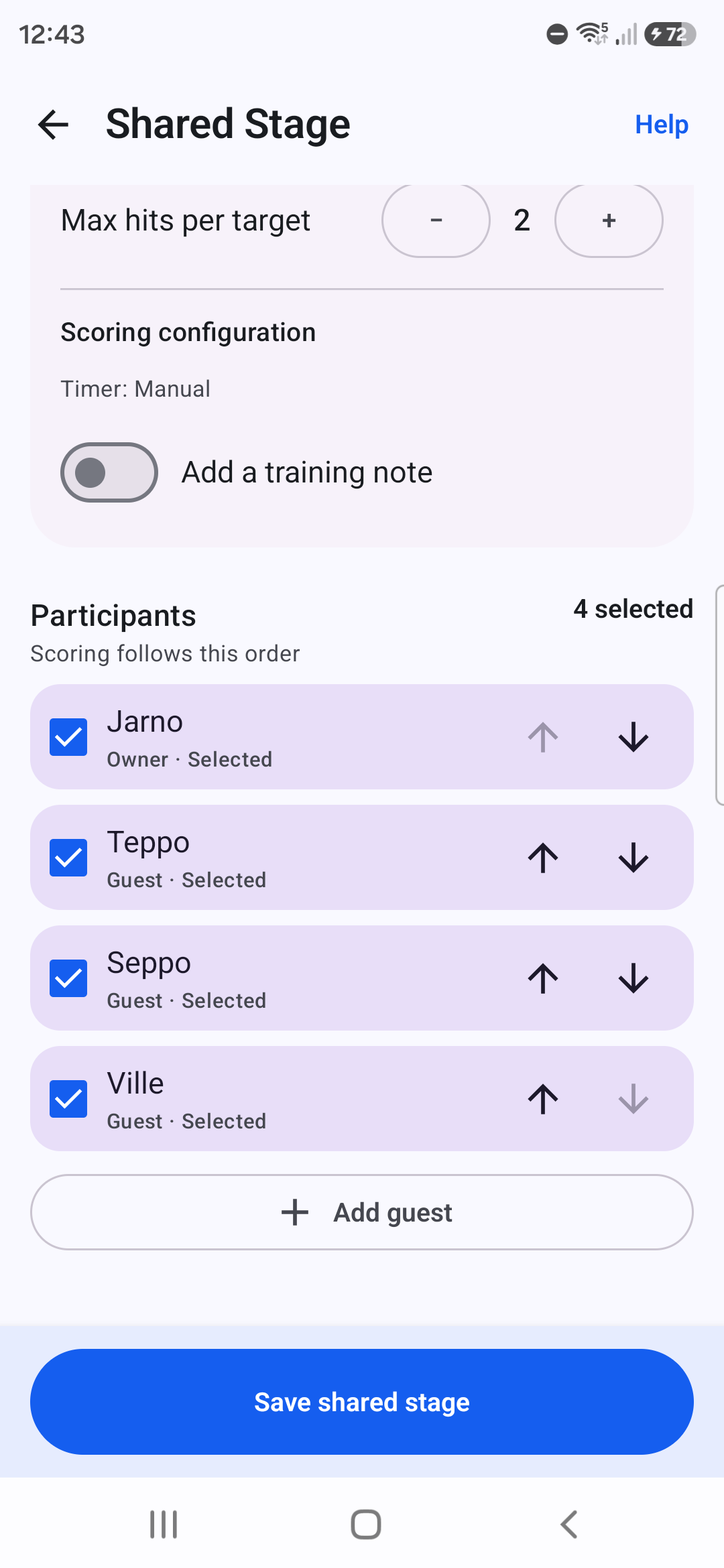 Targune Shared Stage setup with four selected participants in scoring order
